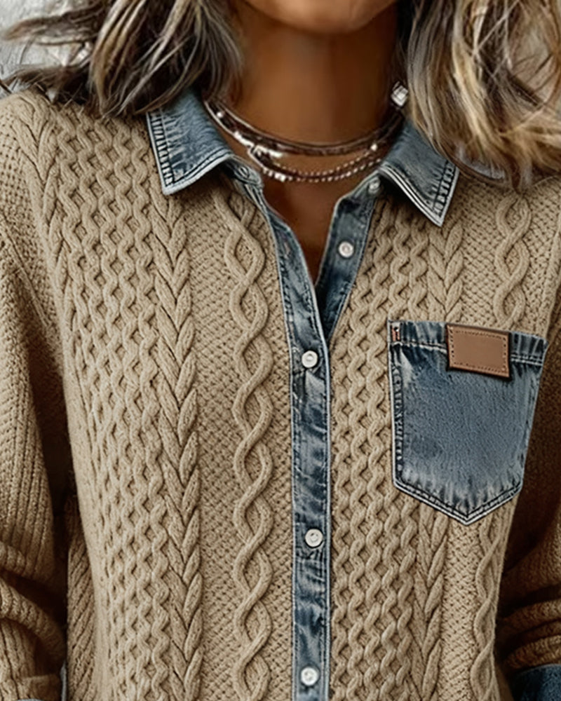 Olivia | Cable Knit Denim Shirt