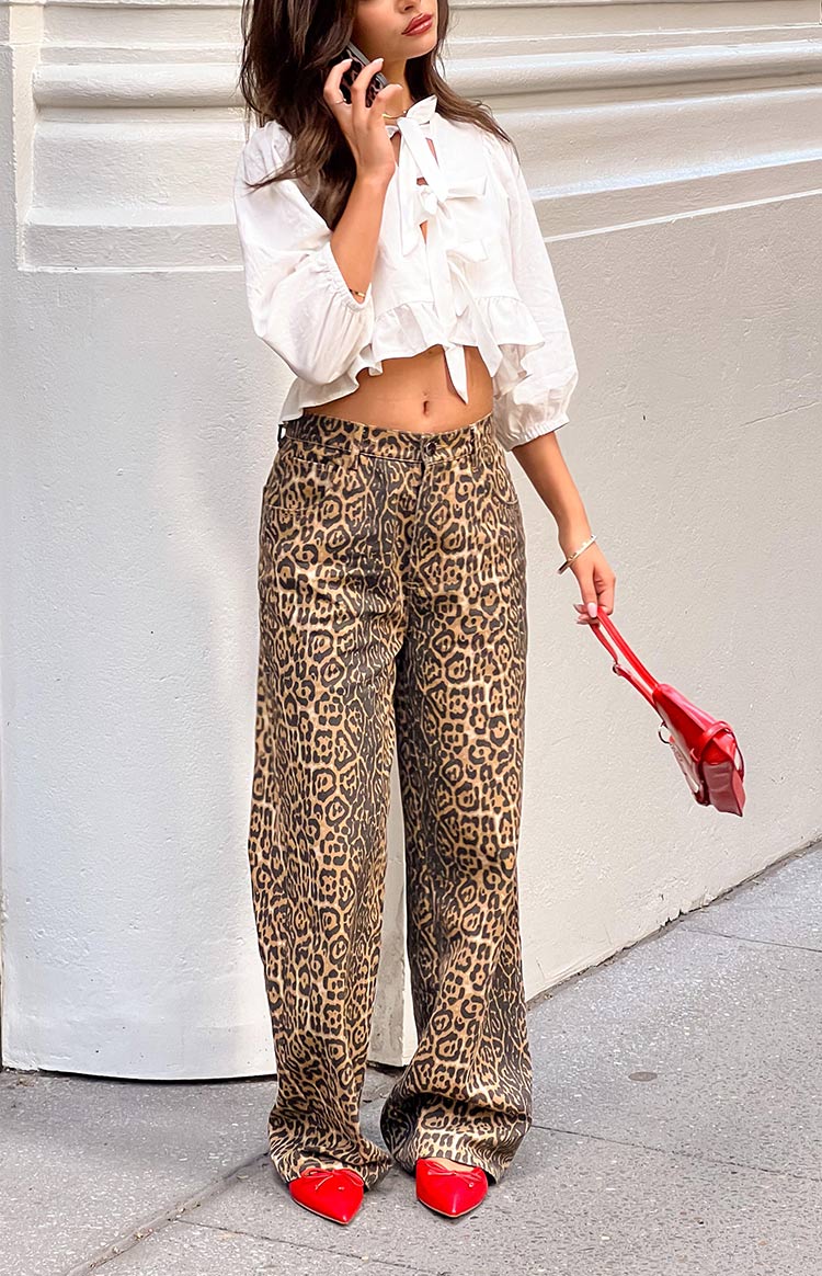 Malou - Leopard Print Straight Fit Jeans