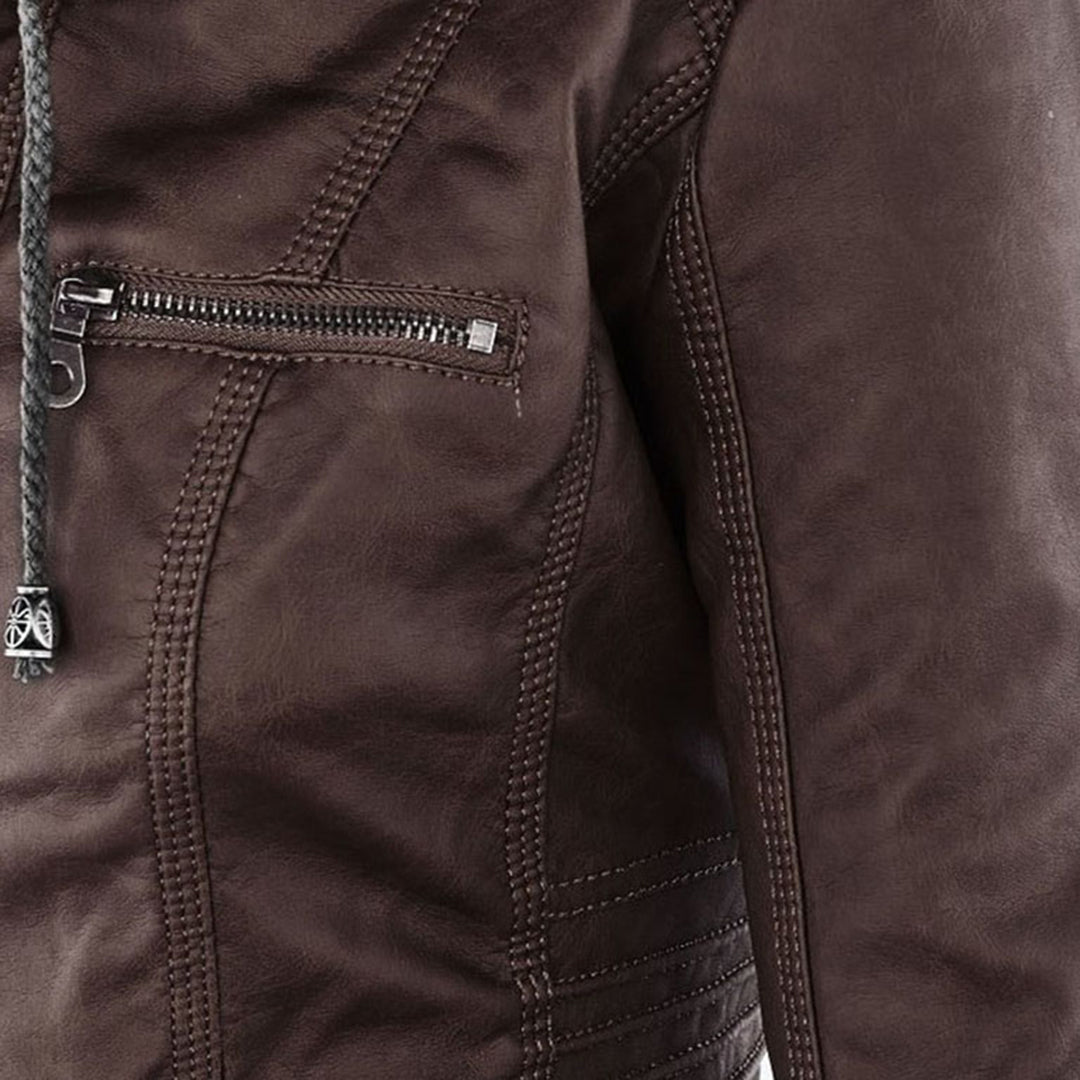 Elora | Chic Hooded Leather Jacket
