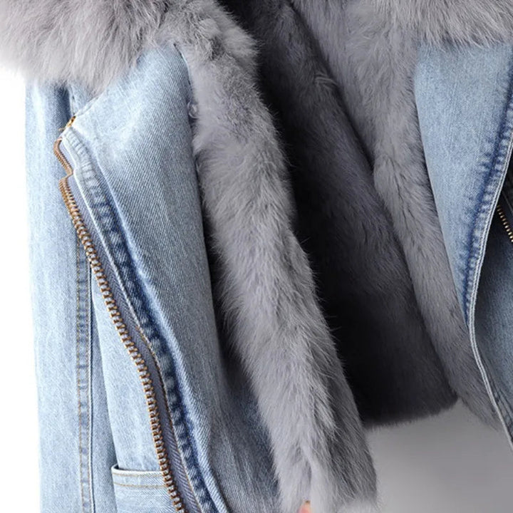 Denim Jacket with Fur Lining | Short Model with Collar