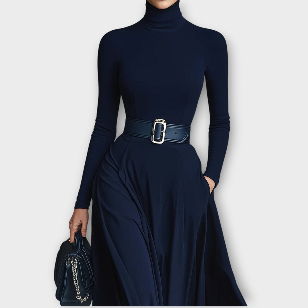 Celina | Belted High-Neck Dress