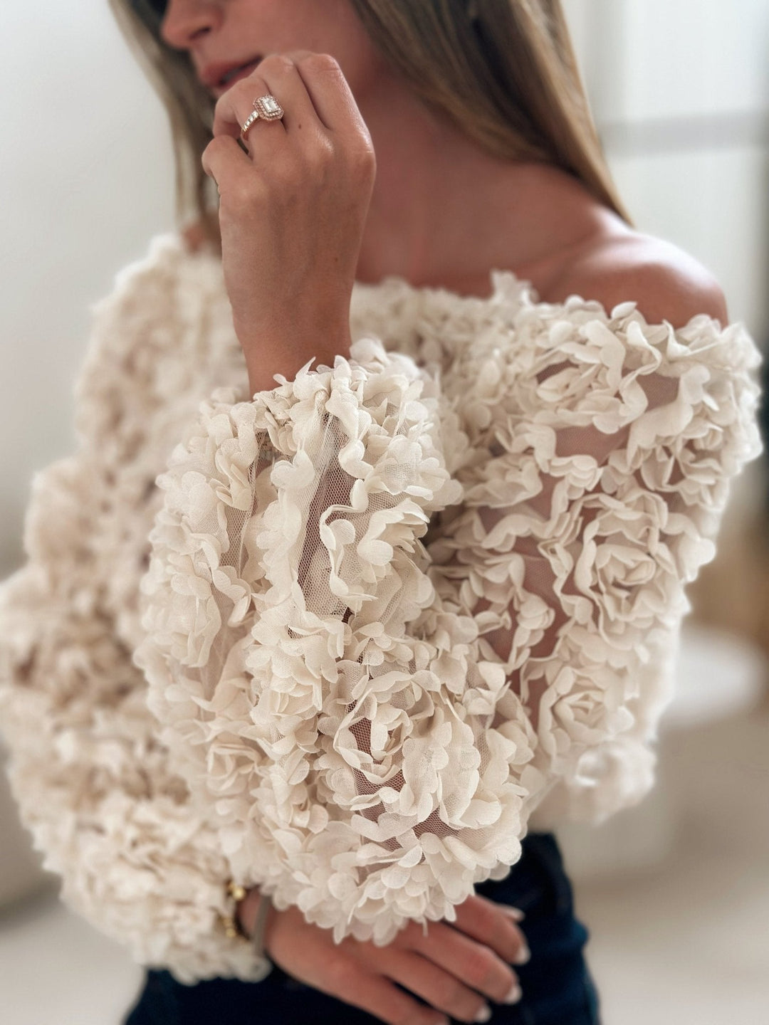 Reanne - Off-Shoulder Rose Textured Top