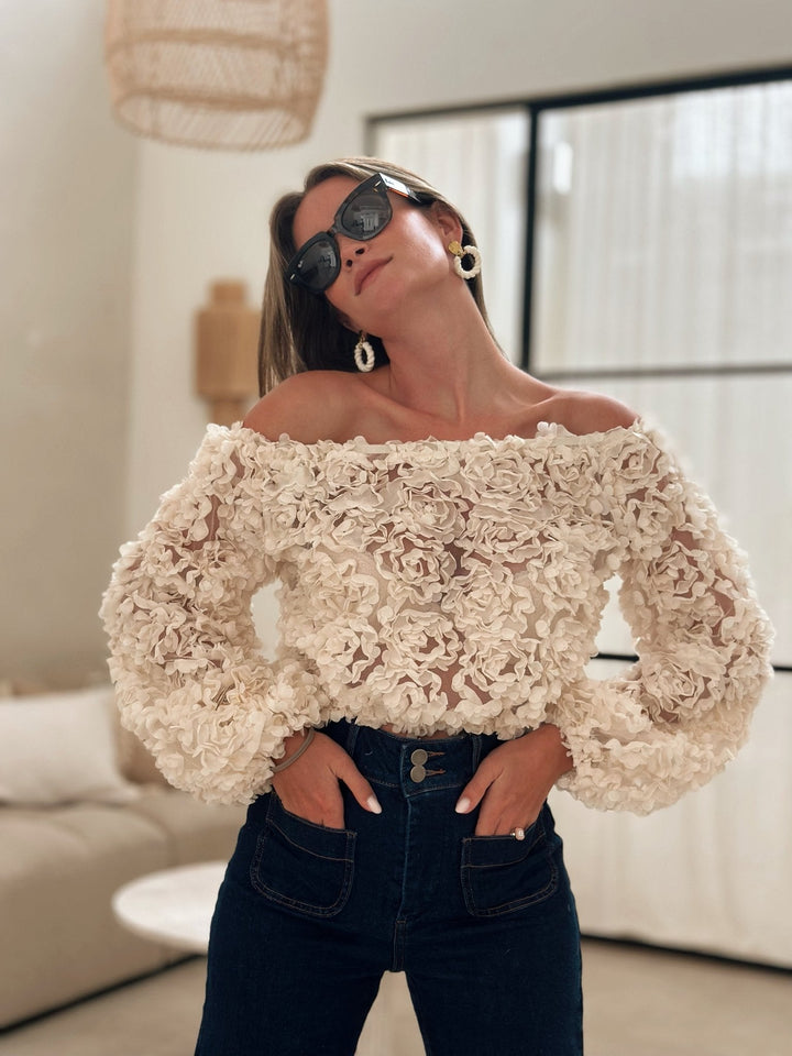Reanne - Off-Shoulder Rose Textured Top